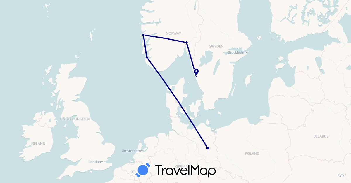 TravelMap itinerary: driving in Germany, Norway, Sweden (Europe)
